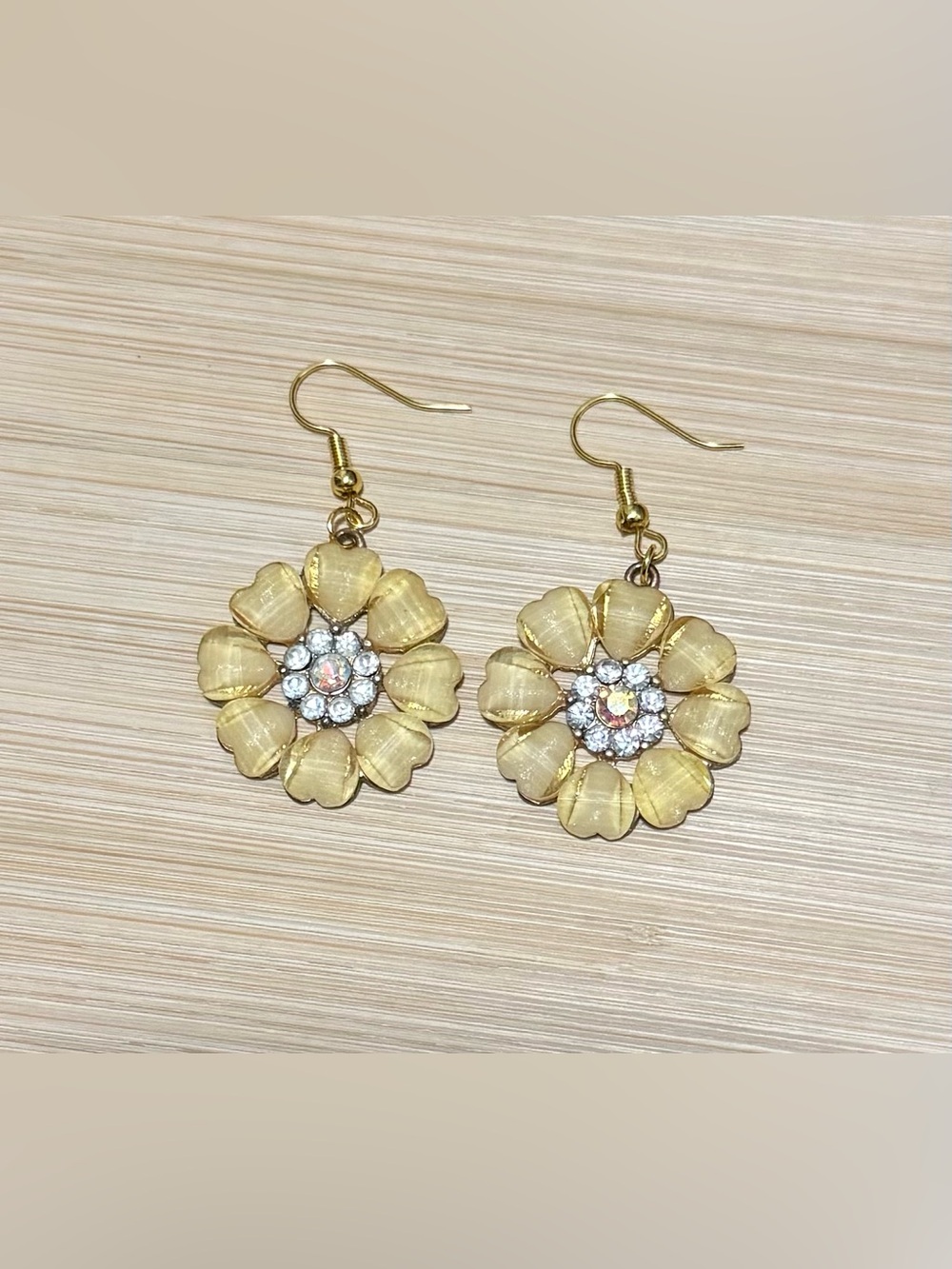 Gold Floral Crystal Drop Earrings